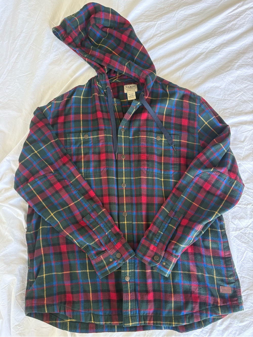 L.L. Bean Men's Plaid Flannel Hooded Shirt Jacket Shacket Size XL